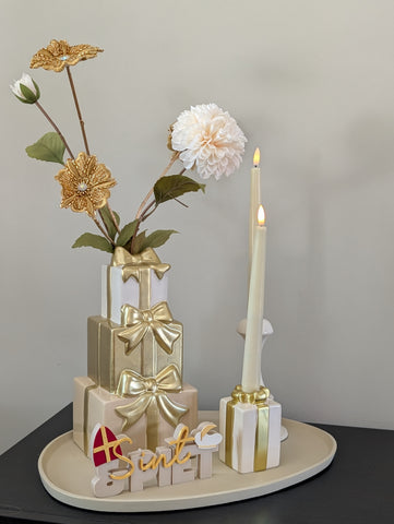 Cadeautjes vaas | Goud - Creme - Beige - | 28cm h |