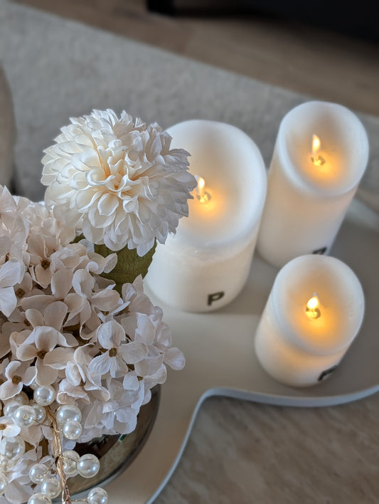 Luxus PTMD LED-Kerze mit beweglicher Flamme – Weiß / Off-White | Größen S, M & L